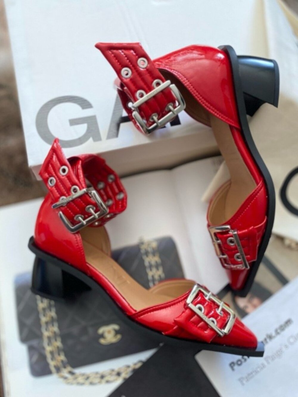 GANNI Chunky Buckle Open Cut Pumps